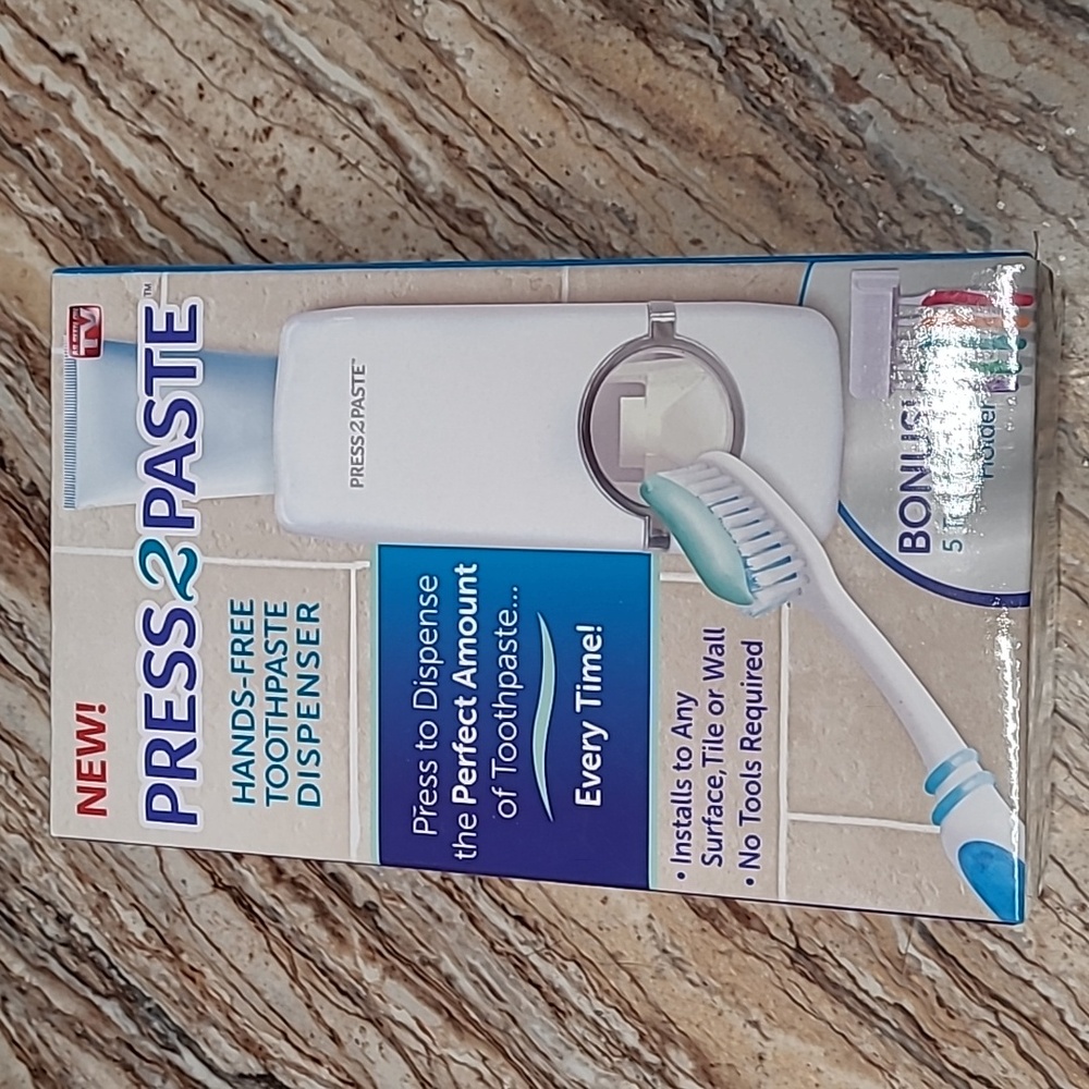 Press2Paste Toothpaste Dispenser with Bonus Toothbrush Holder